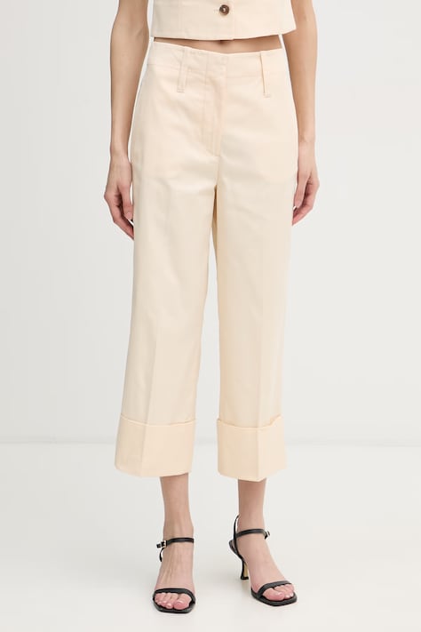 United Colors of Benetton chino hlače ženske bombažne bež srednji pas 49YYDF0BD