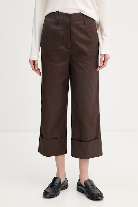 United Colors of Benetton chino hlače ženske bombažne rjave srednji pas 49YYDF0BD