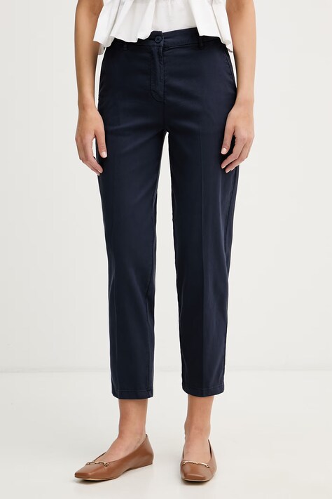 United Colors of Benetton spodnie damskie bawełniane z elastanem granatowe high waist 4CDRDF0AV