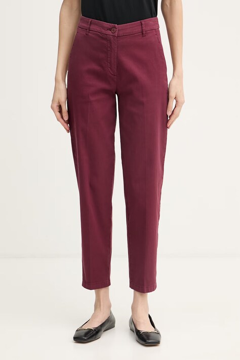 United Colors of Benetton hlače za žene od pamuka s elastanom bordo srednje visoki struk 4CDRDF0AV