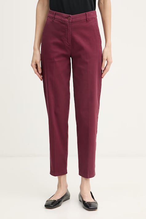United Colors of Benetton hlače za žene od pamuka s elastanom bordo srednje visoki struk 4CDRDF0AV
