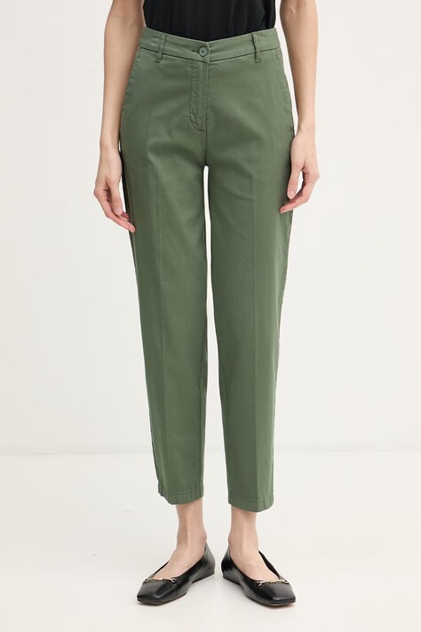 United Colors of Benetton hlače ženske bombažne z elastanom zelene klasičen pas 4CDRDF0AV