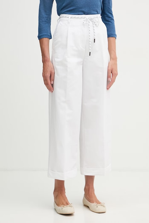 United Colors of Benetton pantaloni carrot de damă cu bumbac albi high waist 4RKGDF0BA