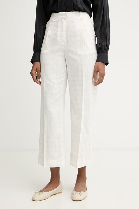 United Colors of Benetton Παντελόνι γυναικείο με λινό μπεζ ψηλό 4V6GDF0BG