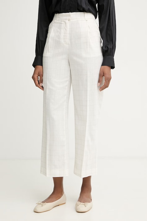 United Colors of Benetton Παντελόνι γυναικείο με λινό μπεζ ψηλό 4V6GDF0BG