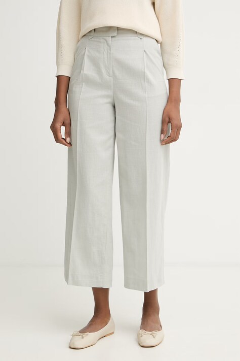 United Colors of Benetton spodnie damskie z lnem zielone high waist 4V6GDF0BG