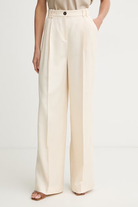 Pinko kalhoty dámské s viskózou béžové high waist 106918 A2W6