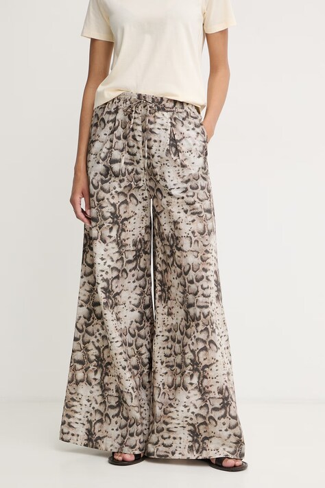 Pinko spodnie wide leg damskie bawełniane beżowe high waist 106963 A3B1