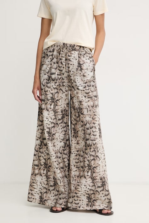 Pinko pantaloni wide leg pentru femei, din bumbac bej high waist 106963 A3B1
