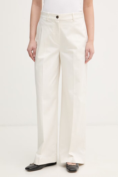 Calvin Klein Jeans spodnie damskie bawełniane z elastanem beżowe high waist LV047F621G