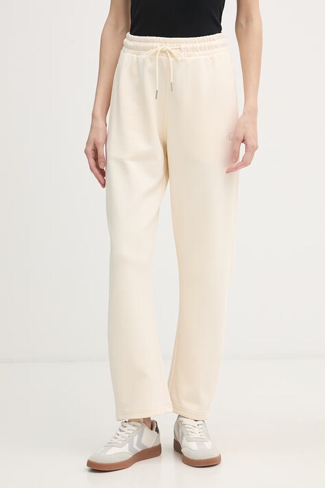 Calvin Klein Jeans spodnie dresowe damskie bawełniane beżowe high waist LV047F210G