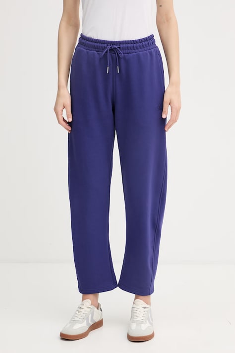 Calvin Klein Jeans παντελόνι επίσημο γυναικείο βαμβακερό μωβ ψηλή LV047F210G