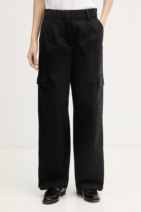 Calvin Klein Jeans Hlače za žene s pamukom crne srednje visoki struk LV047F623G