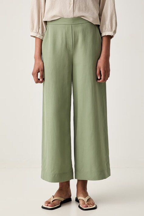 Marc O'Polo spodnie wide leg damskie z lnem zielone high waist 5000013087