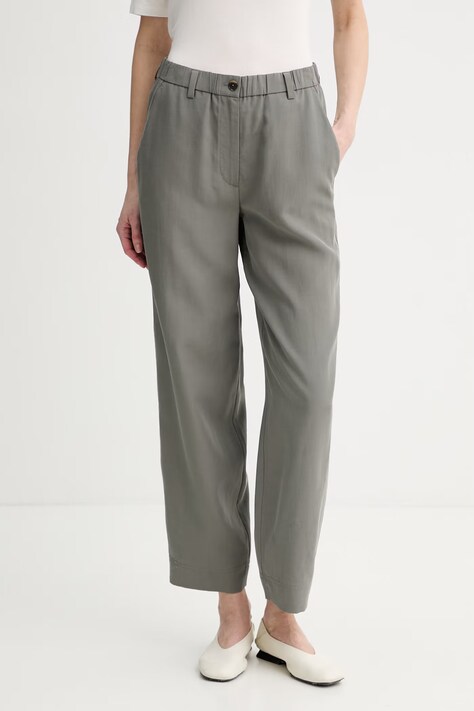 Marc O'Polo spodnie z domieszką lnu damskie kolor szary szerokie high waist 5000013124