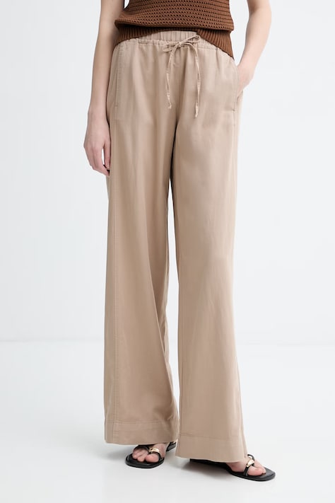 Marc O'Polo spodnie wide leg damskie z dodatkiem lnu beżowe high waist