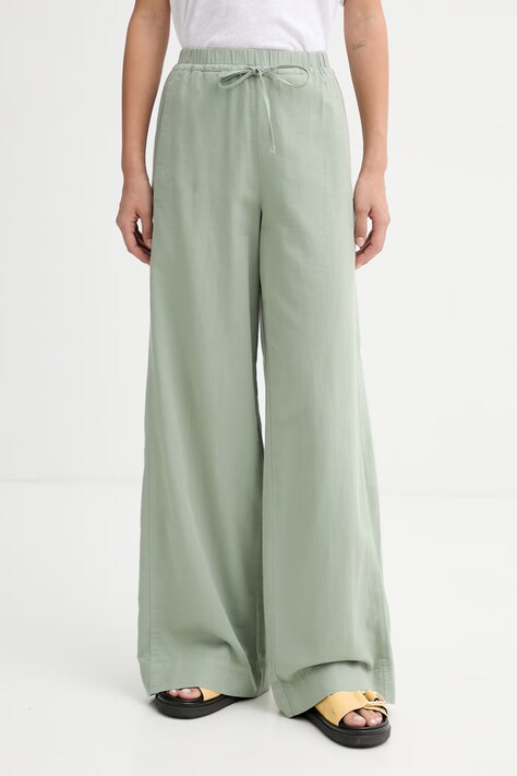 Marc O'Polo spodnie damskie z lnem zielone high waist 5000013166