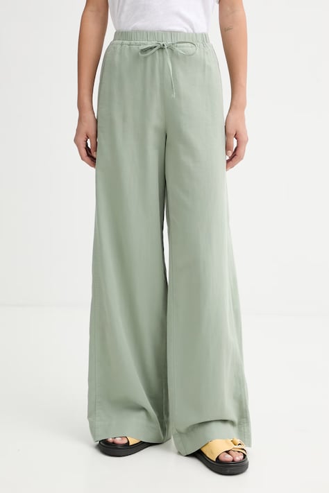 Marc O'Polo spodnie damskie z lnem zielone high waist 5000013166
