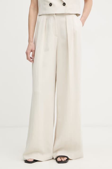 Marc O'Polo spodnie damskie z wiskozą beżowe high waist 5000013418
