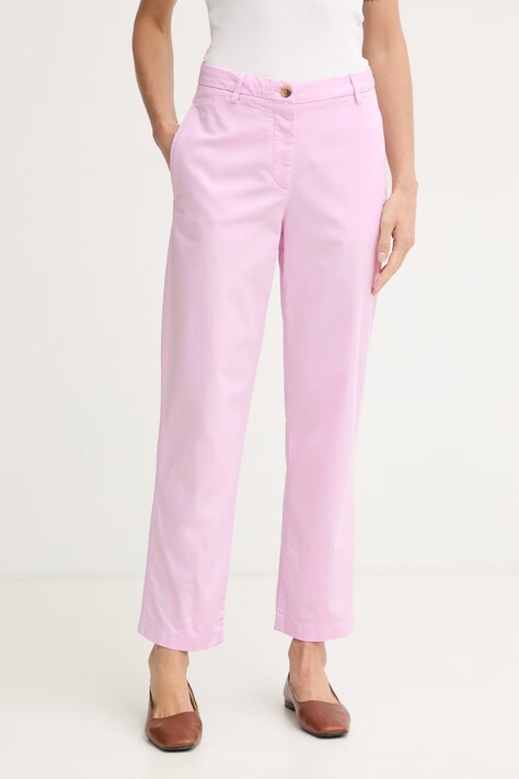 Tommy Hilfiger spodnie damskie z bawełną różowe high waist WW0WW49647