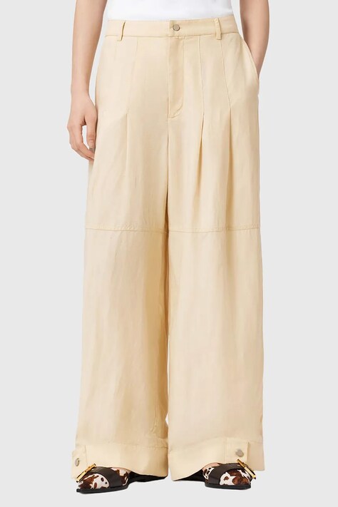 AllSaints spodnie z dodatkiem lnu SHERELL damskie kolor beżowy szerokie high waist W012TE