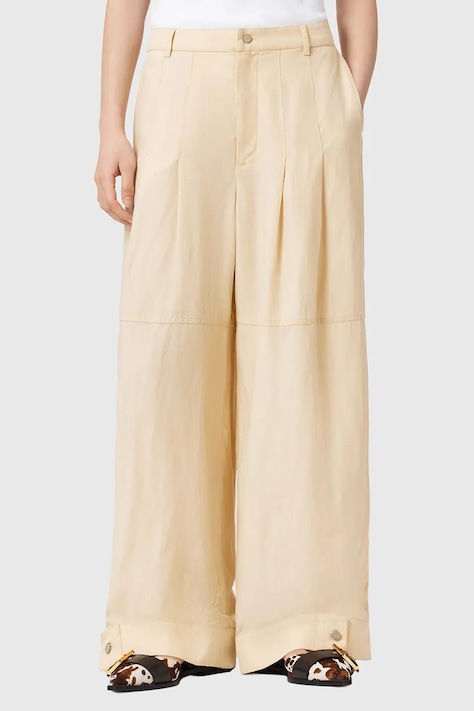 AllSaints spodnie z dodatkiem lnu SHERELL damskie kolor beżowy szerokie high waist W012TE