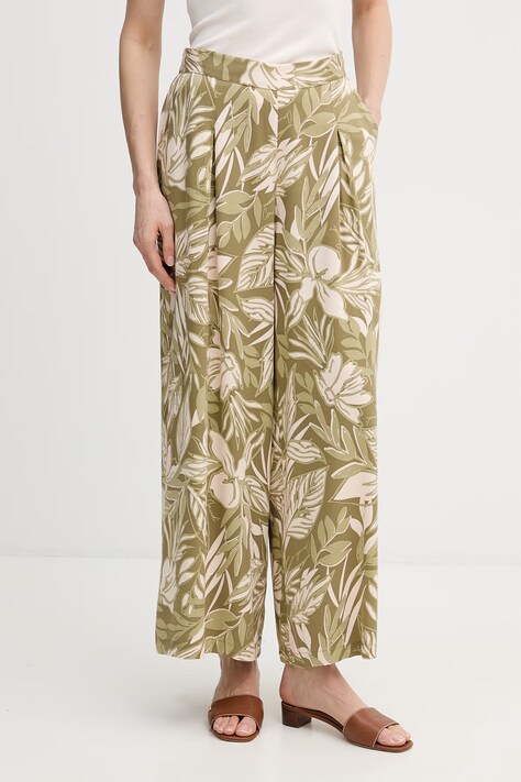 Kalhoty Gaudi dámské, zelená barva, široké, high waist, 611BD25034