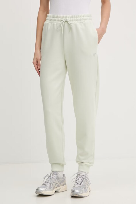 Guess spodnie dresowe damskie z bawełną SILVY zielone high waist V6GB11 K3095