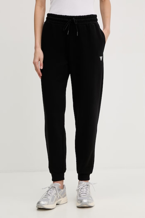 Guess spodnie dresowe damskie z bawełną SILVY czarne high waist V6GB11 K3095