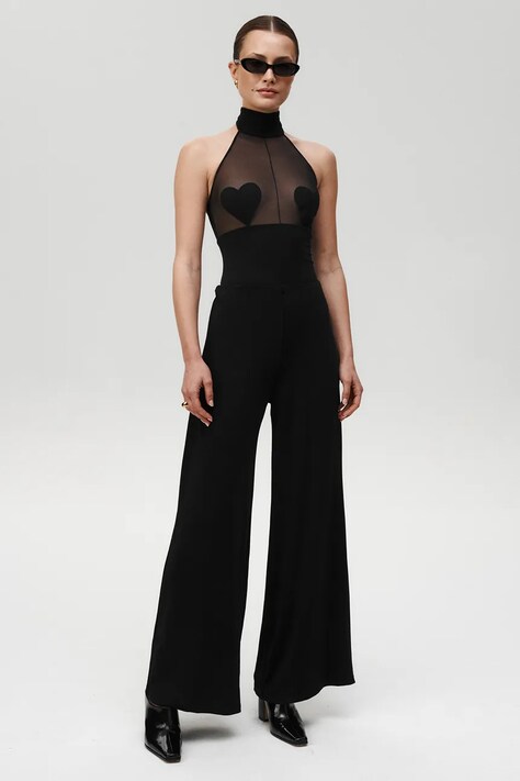 Undress Code spodnie wełniane After Hours Pants damskie kolor czarny szerokie high waist 1192