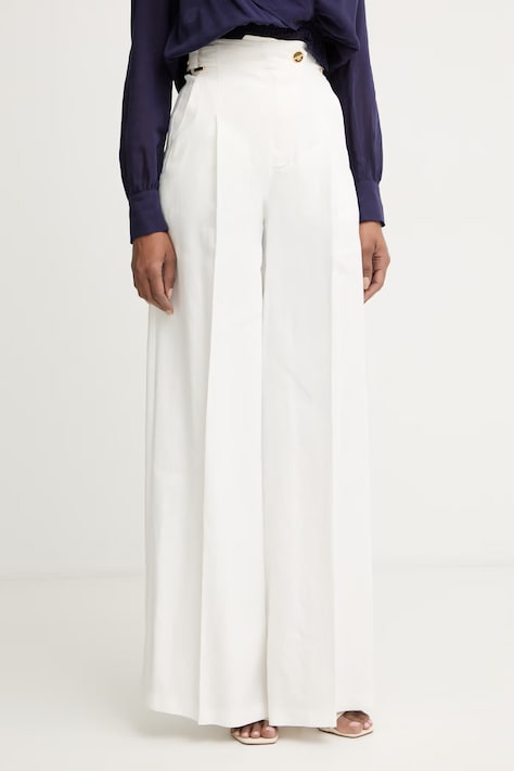 Elisabetta Franchi Spodnie damskie z lnem beżowe high waist PA12762E2