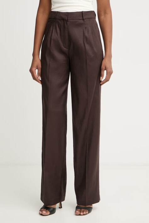 Guess παντελόνι ίσιο γυναικείο με λινό CARLA καφέ ψηλή W6GB43 W2840