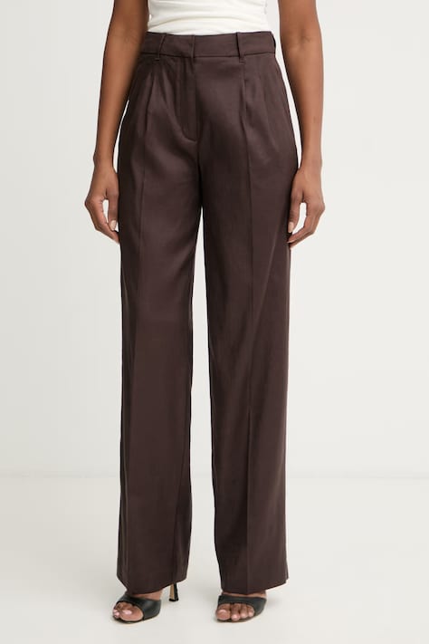 Guess παντελόνι ίσιο γυναικείο με λινό CARLA καφέ ψηλή W6GB43 W2840