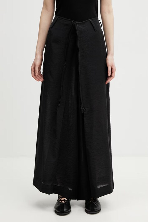 Y-3 W UT WIDE PANTS spodnie z domieszką lnu damskie czarne high waist KG3562
