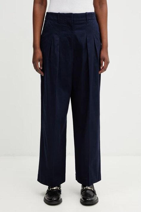 Lacoste pantaloni pentru femei, din bumbac cu elastan bleumarin high waist HF0205
