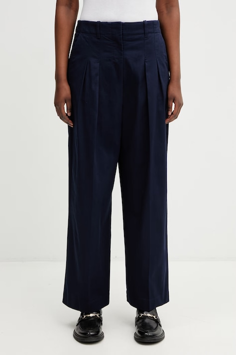 Lacoste spodnie bawełniane z elastanem damskie granatowe high waist HF0205