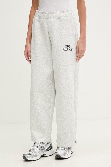 New Balance spodnie dresowe damskie Fleece szare high waist WB61W1DZAHH