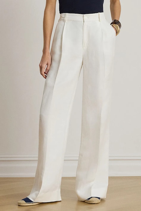 Lauren Ralph Lauren spodnie palazzo damskie z lnem białe high waist 200P13458