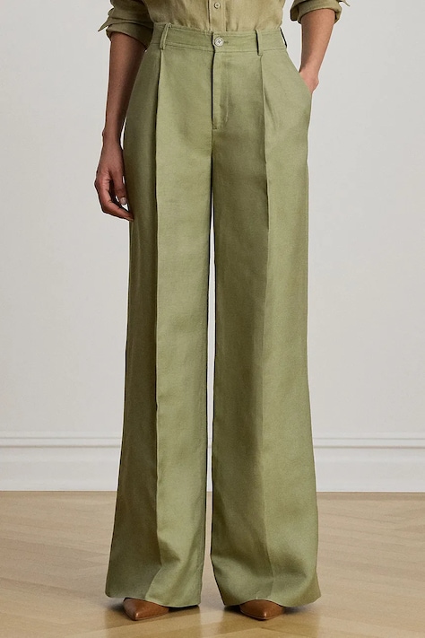 Lauren Ralph Lauren παντελόνι palazzo γυναικείο με λινό πράσινο ψηλή 200P13458