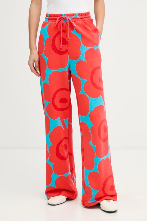 Marimekko παντελόνι επίσημο γυναικεία βαμβακερά κόκκινα ψηλή 095071