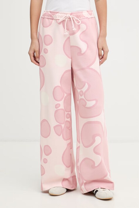 Marimekko παντελόνι επίσημο γυναικείο βαμβακερό ροζ ψηλή 095066