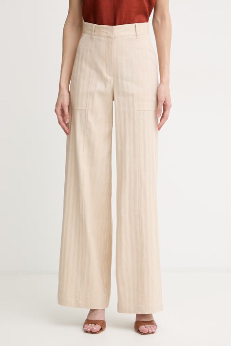 Max&Co. spodnie damskie z lnem MCOGIURATO beżowe high waist 2616131034200