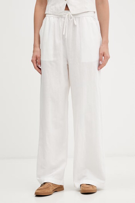 Tommy Jeans spodnie damskie z lnem białe high waist DW0DW22285