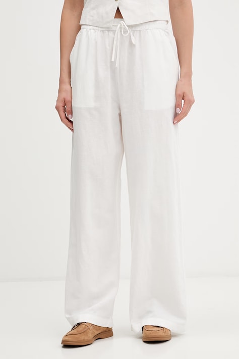 Tommy Jeans spodnie damskie z lnem białe high waist DW0DW22285