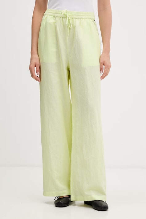 Tommy Jeans spodnie damskie z lnem zielone high waist DW0DW22285