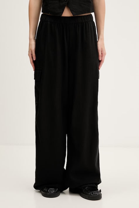 Tommy Jeans spodnie damskie z lnem czarne high waist DW0DW22290