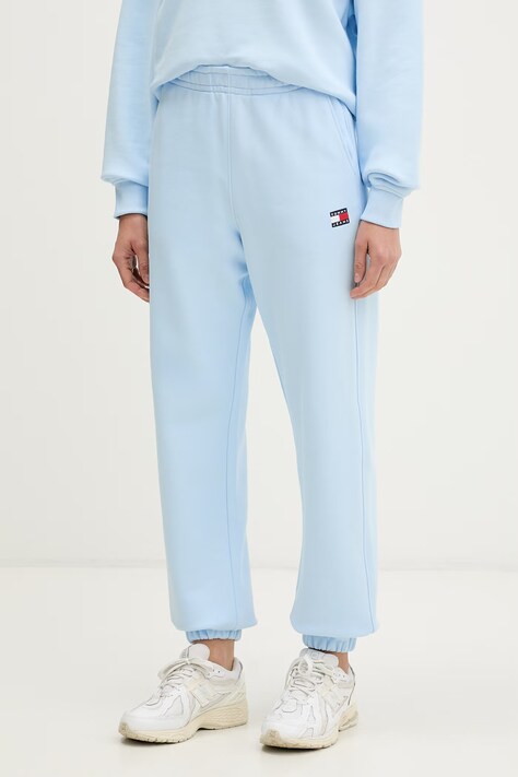 Tommy Jeans spodnie dresowe damskie bawełniane niebieskie high waist DW0DW22780
