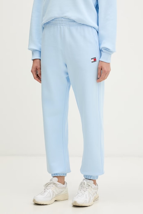 Tommy Jeans tepláky dámské bavlněné modré high waist DW0DW22780