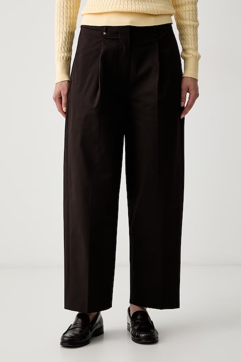 Tommy Hilfiger pantaloni pentru femei cu bumbac maro high waist WW0WW48993