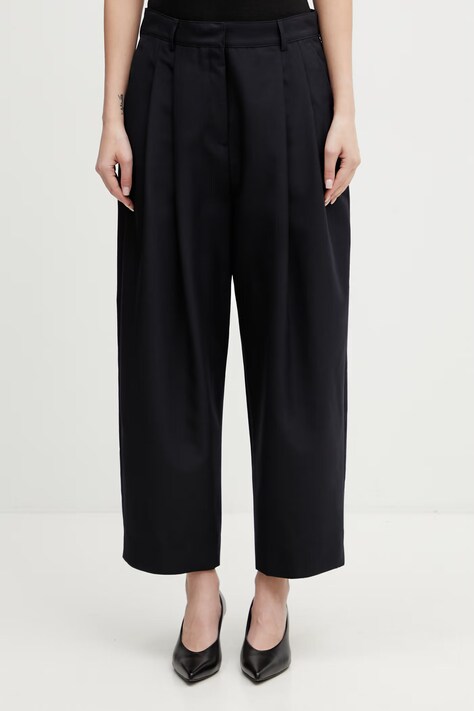 Maison Kitsuné Carrot spodnie z dodatkiem wełny damskie granatowe high waist QW01107WT3031